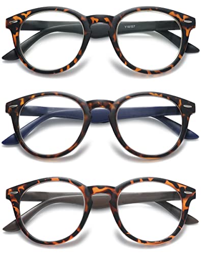 VEVESMUNDO Lesebrillen Damen Herren Rund Retro Nerd Groß Design Vollrand Federnscharnier Lesehilfe Sehhilfe Brillen mit dioptrien (+4.0, 3 Farben(Schwarz+Braun+Blau)) von VEVESMUNDO