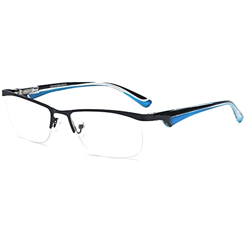 VEVESMUNDO Herren Lesebrillen Damen Metall Halbrahmen Groß Lesehilfe Brillen mit Dioptrien (+1.5, Schwarz und Blau) von VEVESMUNDO