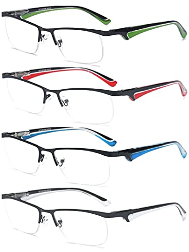 VEVESMUNDO Herren Metall Lesebrillen Halbrand Sportlich Design Hochwertige Computerbrille Halbrahmen Lesehilfen Brillen +1.0 +1.5 +2.0 +2.5 +3.0 +4.0 (+3.0, 4 Farben(Weiß+Rot+Blau+Grün)) von VEVESMUNDO