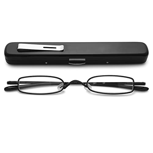 VEVESMUNDO Lesebrillen Schmal Metall Federscharnier Klassische Damen Herren Klein Mini Leicht Lesehilfe Sehhilfe Brillen mit Etui (1 Stück Schwarz Lesebrille, 3.0) von VEVESMUNDO