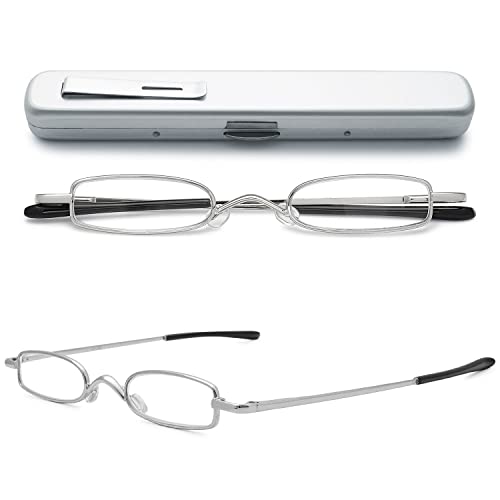 VEVESMUNDO Lesebrillen Schmal Metall Federscharnier Klassische Damen Herren Klein Mini Leicht Lesehilfe Sehhilfe Brillen mit Etui (1 Stück Silber Lesebrille, 2.25) von VEVESMUNDO