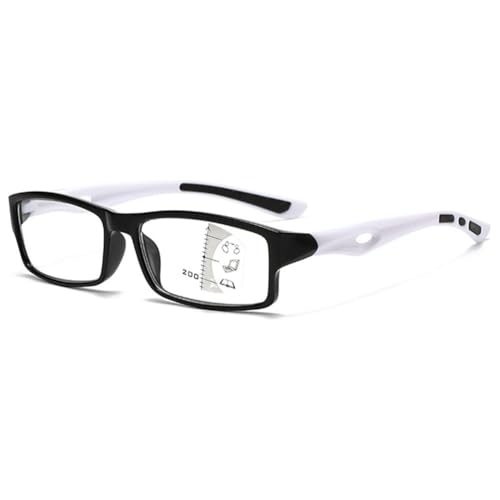 VEVESMUNDO Multifocus Gleitsichtlesebrille Progressive Gleitsichtbrille Blaulichtfilter Rechteckig Lesebrille für Herren Damen (1 Stück Schwarz & Weiß, 4.0) von VEVESMUNDO