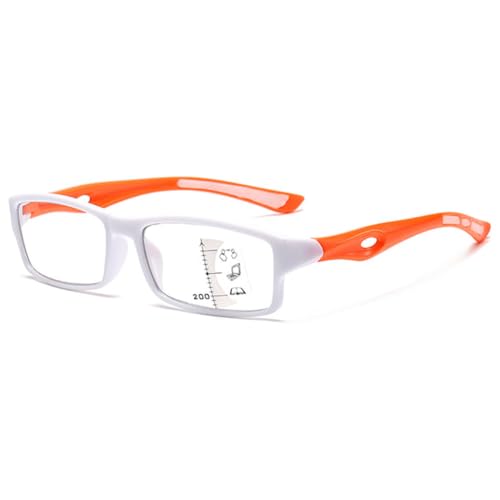 VEVESMUNDO Multifocus Gleitsichtlesebrille Progressive Gleitsichtbrille Blaulichtfilter Rechteckig Lesebrille für Herren Damen (1 Stück Weiß & Orange, 3.0) von VEVESMUNDO