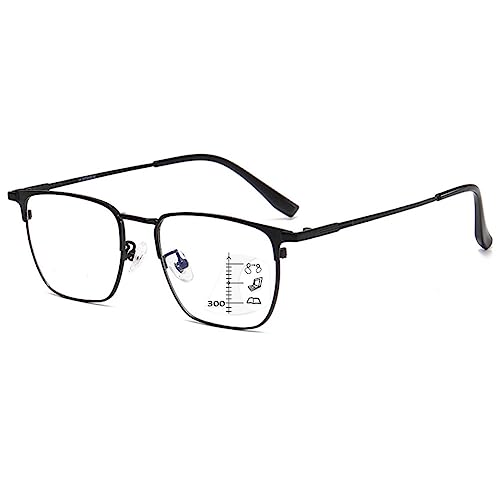 VEVESMUNDO Multifokale Gleitsicht Lesebrille Gleitsichtbrille Metall Progressive Blaulichtfilter Sehhilfe Lesehilfe Brille Herren Damen +1.0,+1.5,+2.0,+2.5,+3.0,+3.5,+4.0 (1 Stück Schwarz, 3.5) von VEVESMUNDO