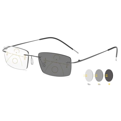 VEVESMUNDO Photochrome Lesebrillen Blaulichtfilter Metall Titan Sonnenlesebrille Progressive Multifokale Anti Blaulicht Gleitsichtbrille für Herren Damen (1 Stück Grau, 2.5) von VEVESMUNDO