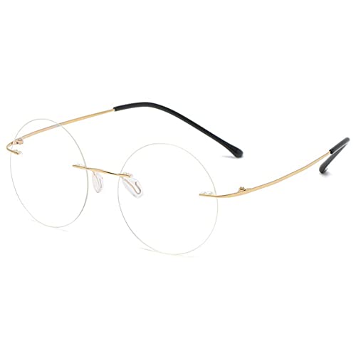 VEVESMUNDO Rahmenlos Blaulichtfilter Lesebrille Herren Damen Metall Titan Retro Runde Nerdbrille Anti Blaulicht Randlos Brillen (1 Stück Gold, 1.5) von VEVESMUNDO