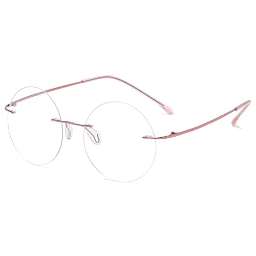 VEVESMUNDO Randlos Anti Blaulicht Brillen Runde Ohne Stärke Herren Damen Metall Titan Retro Rahmenlos Blaulichtfilter Nerdbrille (1 Stück Rosa, 0.0) von VEVESMUNDO