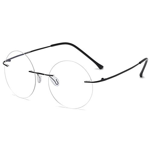 VEVESMUNDO Randlos Anti Blaulicht Brillen Runde Ohne Stärke Herren Damen Metall Titan Retro Rahmenlos Blaulichtfilter Nerdbrille (1 Stück Schwarz, 0.0) von VEVESMUNDO