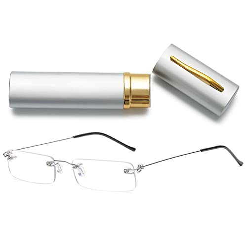 VEVESMUNDO Randlos Blaulichtfilter Lesebrillen mit Etui Herren Damen Rahmenlos Weitsichtigkeit Anti Blaulicht Brille mit Sehstärke (1 Stück Gold Blaulichtfilter Lesebrille, 1.0) von VEVESMUNDO