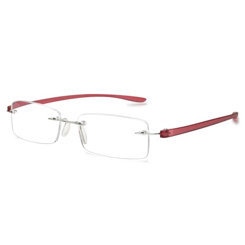 VEVESMUNDO Randlos Lesebrille Schmal Rahmenlos Sehhilfe Lesehilfe Brillen für Herren Damen (1 Stück Rot Lesebrille,+1.0) von VEVESMUNDO