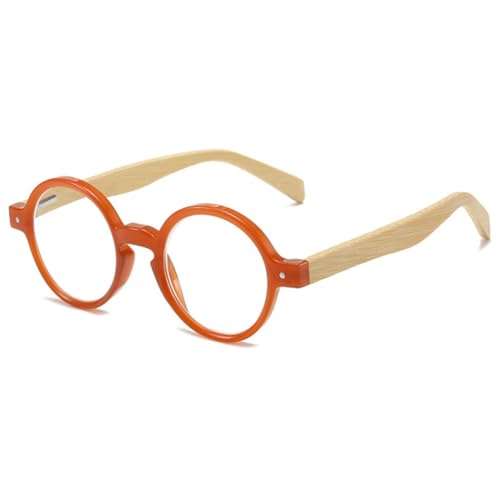 VEVESMUNDO Retro Runde Lesebrille Vintage Herren Damen Holz Kunststoff Holzbügel Sehhilfe Lesehilfe Brillen +1.0,+1.5,+2.0,+2.5,+3.0,+3.5,+4.0 (Orange Lesebrille, 2.0) von VEVESMUNDO