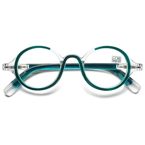 VEVESMUNDO Runde Lesebrille Damen Herren Retro Vintage Design Nerdbrille Brille (1 Stück Grün, 3.0) von VEVESMUNDO