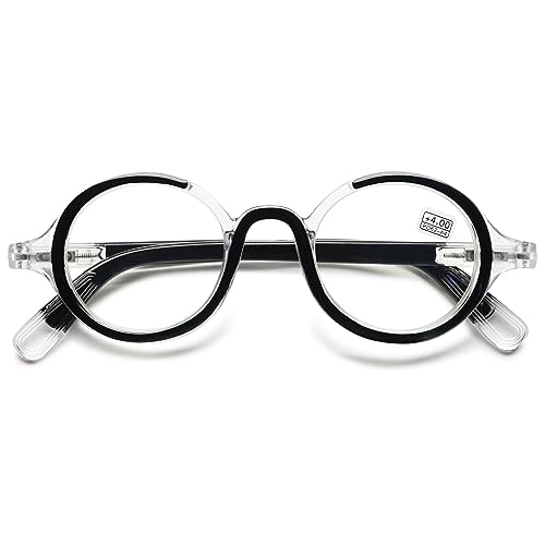 VEVESMUNDO Runde Lesebrille Damen Herren Retro Vintage Design Nerdbrille Brille (1 Stück Schwarz, 4.0) von VEVESMUNDO
