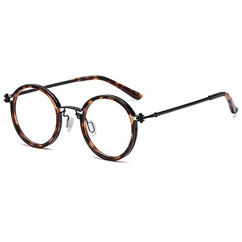 VEVESMUNDO Runde Lesebrillen Blaulichtfilter Retro Vintage Metall Nerdbrille Herren Damen Lesehilfe Sehhilfe (1 Stück Leopard Blaulichtfilter Brille, 1.0) von VEVESMUNDO