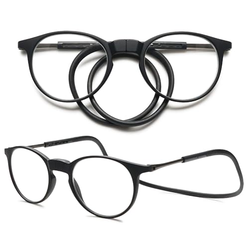 VEVESMUNDO Runde Magnetische Lesebrillen um den Hals Klemmen Leicht Damen Herren Magnetverschluss Lesehilfe Brillen mit Magnet (1 Stück Schwarz&Rot, +3.5) von VEVESMUNDO