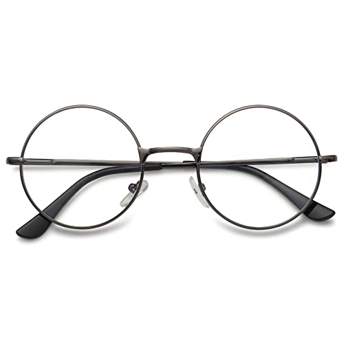 VEVESMUNDO Nickelbrille Lesebrille Runde Retro Klein Metall Lesehilfe Brille Für Herren Damen (Grau, 1.5) von VEVESMUNDO