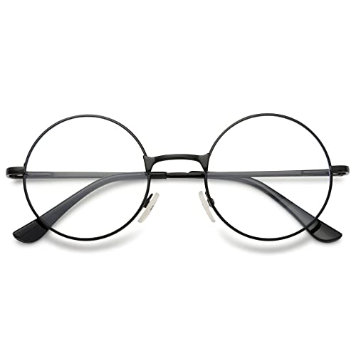 VEVESMUNDO Nickelbrille Lesebrille Runde Retro Klein Metall Lesehilfe Brille Für Herren Damen (Schwarz, 2.0) von VEVESMUNDO