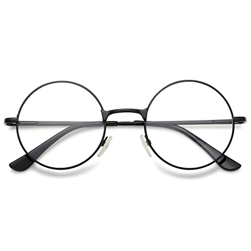 VEVESMUNDO Nickelbrille Lesebrille Runde Retro Klein Metall Lesehilfe Brille Für Herren Damen (Schwarz, 3.5) von VEVESMUNDO