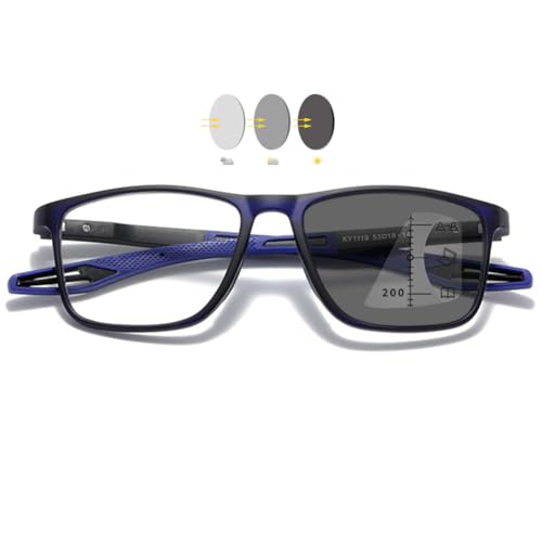 VEVESMUNDO Selbsttönend Gleitsicht Lesebrille Herren Damen Multifocus Progressive Sportliche TR90 Leicht Blaulichtfilter Sehhilfe Lesehilfe Brille (1 Stück Blau, 2.0) von VEVESMUNDO