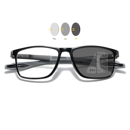 VEVESMUNDO Selbsttönend Gleitsicht Lesebrille Herren Damen Multifocus Progressive Sportliche TR90 Leicht Blaulichtfilter Sehhilfe Lesehilfe Brille (1 Stück Schwarz&Grau, 1.5) von VEVESMUNDO