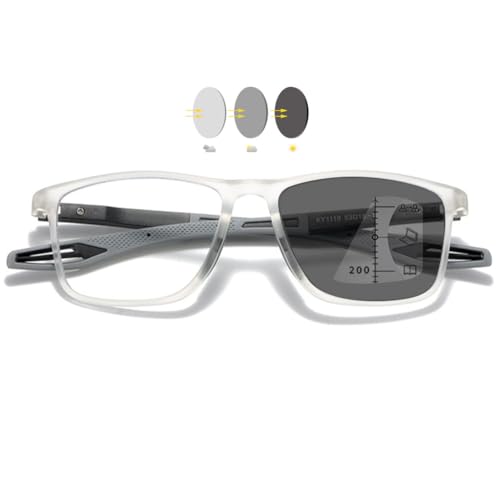 VEVESMUNDO Selbsttönend Gleitsicht Lesebrille Herren Damen Multifocus Progressive Sportliche TR90 Leicht Blaulichtfilter Sehhilfe Lesehilfe Brille (1 Stück Transparent Grau, 2.5) von VEVESMUNDO