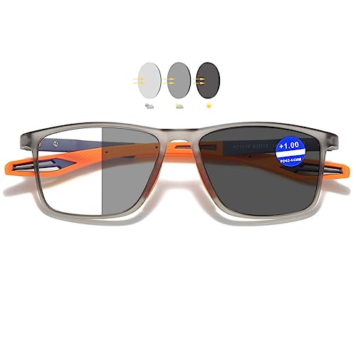 VEVESMUNDO Selbsttönend Lesebrille Blaulichtfilter Sportliche TR90 Leicht Sport Herren Damen Sehhilfe Brille (1 Stück Grau&Orange, 0) von VEVESMUNDO