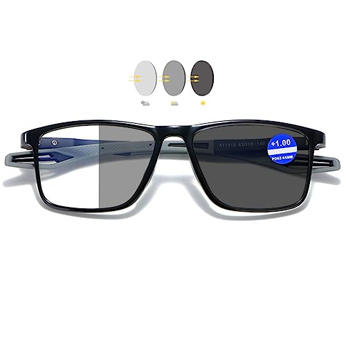 VEVESMUNDO Selbsttönend Lesebrille Blaulichtfilter Sportliche TR90 Leicht Sport Herren Damen Sehhilfe Brille (1 Stück Schwarz&Grau, 1.5) von VEVESMUNDO