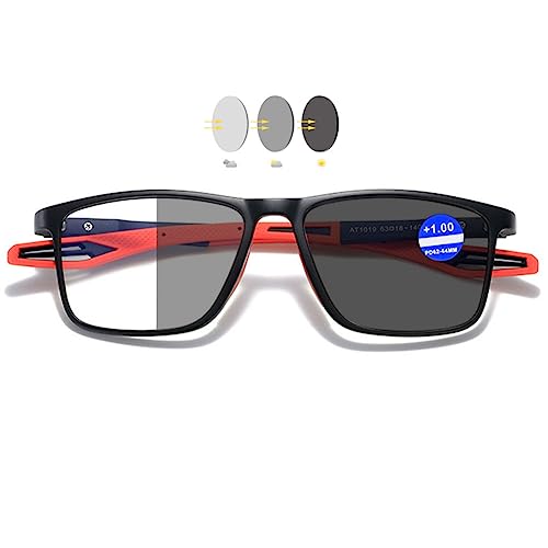 VEVESMUNDO Selbsttönend Lesebrille Blaulichtfilter Sportliche TR90 Leicht Sport Herren Damen Sehhilfe Brille (1 Stück Schwarz&Rot, 1.0) von VEVESMUNDO