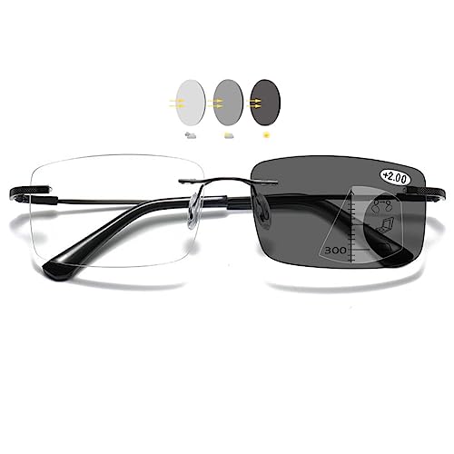 VEVESMUNDO Selbsttönende Gleitsicht Lesebrille Sonnenlesebrille Herren Damen Blaulichtfilter Photochrome Gleitsichtbrille Sehhilfe Lesehilfe mit Sonnenschutz (1 Stück Schwarz, 1.0) von VEVESMUNDO