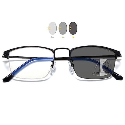 VEVESMUNDO Selbsttönende Gleitsicht Lesebrille Sonnenlesebrille Herren Damen Blaulichtfilter Photochrome Gleitsichtbrille Sehhilfe Lesehilfe mit Sonnenschutz (1 Stück Schwarz, 2.0) von VEVESMUNDO