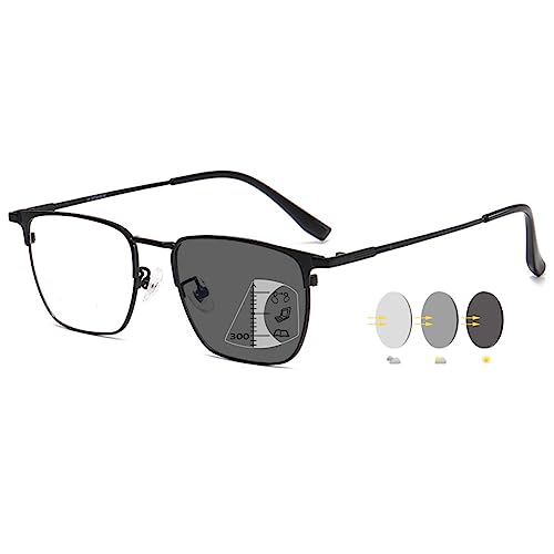 VEVESMUNDO Selbsttönende Gleitsicht Lesebrille Sonnenlesebrille Herren Damen Blaulichtfilter Photochrome Gleitsichtbrille Sehhilfe Lesehilfe mit Sonnenschutz (1 Stück Schwarz, 4.0) von VEVESMUNDO