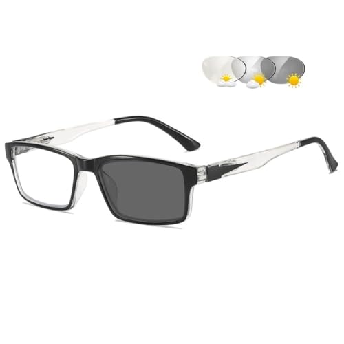 VEVESMUNDO Selbsttönende Sonnenlesebrille Getönte UV-Sonnenschutz Photochrome Lesebrille Rechteckige Blaulichtfilter Sonnenbrille Brille Herren Damen (1 Stück Schwarz Selbsttönende Brille, +1.5) von VEVESMUNDO