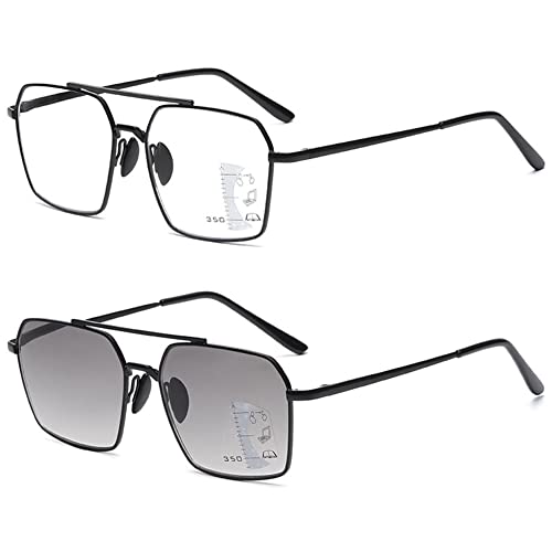 VEVESMUNDO Sonnenlesebrille Blaulichtfilter Lesebrille Gleitsichtbrille Metall Groß Pilot Progressive Multifokale Sehhilfe Lesehilfe Brille für Herren Damen (2 Stück Lesebrillen, 2.5) von VEVESMUNDO