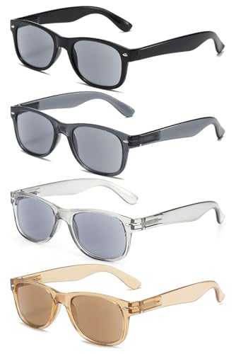 VEVESMUNDO Sonnenlesebrille Federscharnier Rechteckig Getönt Sonnenbrille Blaulichtfilter Lesebrille mit Sehstärke für Herren Damen (+1.0, 4 Stück Sonnenlesebrillen Set) von VEVESMUNDO