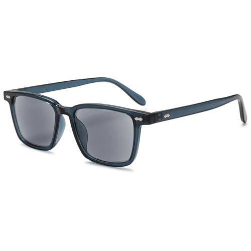 VEVESMUNDO Sonnenlesebrille Getönt Lesebrille Blaulichtfilter Rechteckig Damen Herren Sonnenbrille mit Sehhilfe mit UV-Sonnenschutz (+1.5, 1 Stück Blau&Grau Linsen Sonnenlesebrille) von VEVESMUNDO