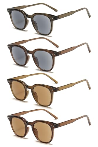 VEVESMUNDO Sonnenlesebrille Lesebrille Damen Herren Getönt Kunststoff Sehhilfe mit sehstärke +1.0,+1.5,+2.0,+2.5,+3.0,+3.5,+4.0 (+2.0, 4 Stück Sonnenlesebrillen Set B) von VEVESMUNDO