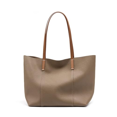 2025 Fashion Damen Leder Tragetaschen Große Kapazität Pendler Schulter Handtaschen Damen, Khaki Grau, 30,5 * 13 * 28 cm von VEWSSDC