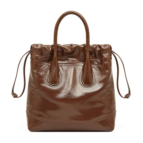 2025 Fashion Damen Leder Wrinked Tote Handtasche Kordelzug Kette Schulter Crossbody Tasche, braun, 21 * 8,5 * 23 cm von VEWSSDC