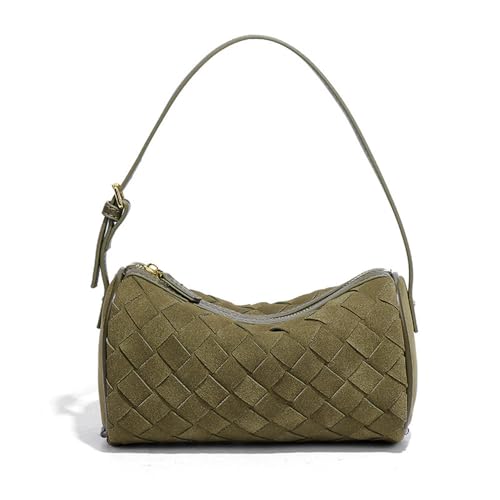 Lazy Casual Vielseitige Nische Mattleder Gewebte Handkissentasche Gewebte Tasche, Olivgrün, 18 * 7 * 9,5 cm von VEWSSDC