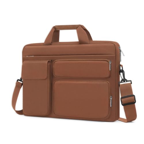 Modische Laptoptasche 13 Zoll 15 Zoll 17 Zoll, drei Vordertaschen mit Klappe und Schultergurt, PU-Griff und Trolley-Gurt für wasserdichten und verschleißfesten Laptop oder Tablet, Karamell, 13 Zol von VEWSSDC