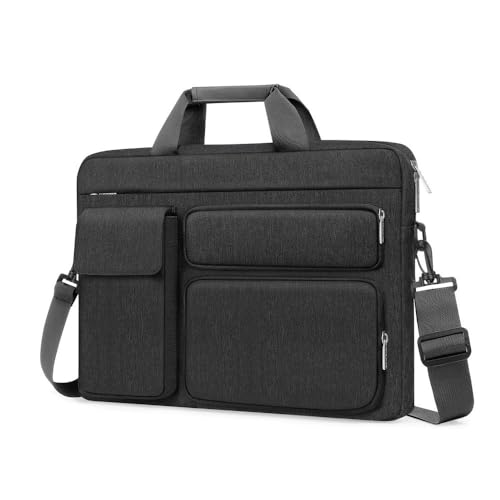 Modische Laptoptasche 13 Zoll 15 Zoll 17 Zoll, drei Vordertaschen mit Klappe und Schultergurt, PU-Griff und Trolley-Gurt für wasserdichten und verschleißfesten Laptop oder Tablet, Space Gray, 17 Z von VEWSSDC