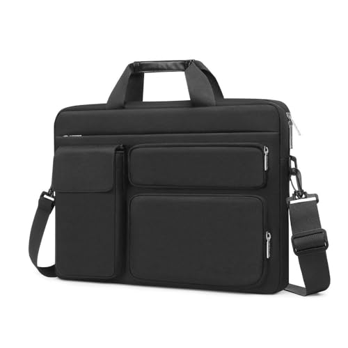 Modische Laptoptasche 13 Zoll 15 Zoll 17 Zoll Dreifach-Fronttasche mit Klappe und Schultergurt PU-Griff und Trolley-Gurt für wasserdichten und verschleißfesten Laptop oder Tablet,Schwarz,15 Zoll von VEWSSDC