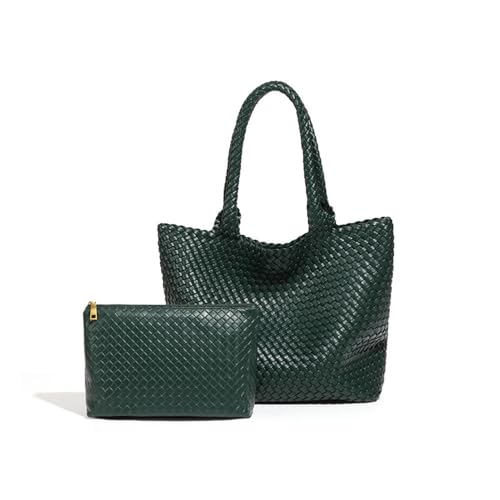 Niche Fashion Weiches PU-Leder Große Kapazität Gewebte Pendler-Tragetasche, Retro-Unterarmtasche, Dunkelgrün, 40 * 17 * 31 cm von VEWSSDC