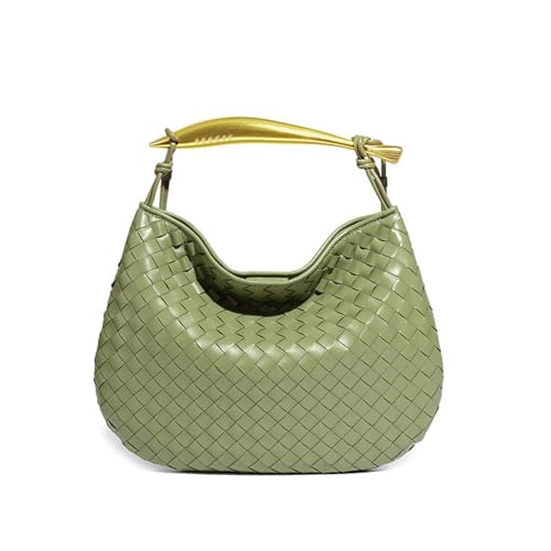 VEWSSDC 2025 Damenmode-Handtasche mit Metallgriff, kleiner Hai, handgefertigt, PU-gewebte Tasche, Travertingrün, 39 x 5 x 28,5 cm von VEWSSDC