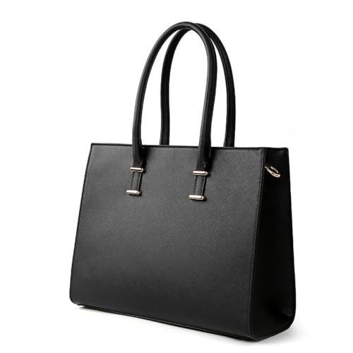 VEWSSDC Damen Große Cross-Pattern PU Handtasche Modische Laptop Aktentasche,Schwarz,36 * 14 * 10cm von VEWSSDC