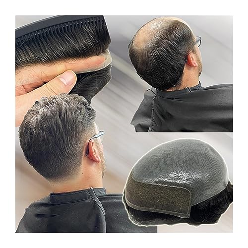 Herrenperücke mit Glatzenbildung, Toupet aus Echthaar, Ersatzsystem, Herrenperücke, natürlicher Haaransatz, Schweizer Spitzenfront mit dünner Haut, PU, Herren-Toupet, langlebiges Herrenhaar, Prothese, Herrenperücke mit Glatzenbildung, Toupet aus Echthaar, Ersatzsystem, Herrenperücke, natürlicher Haaransatz, Schweizer Spitzenfront mit dünner Haut, PU, Herren-Toupet, langlebiges Herrenhaar, Prothese, von VEXDOSLE
