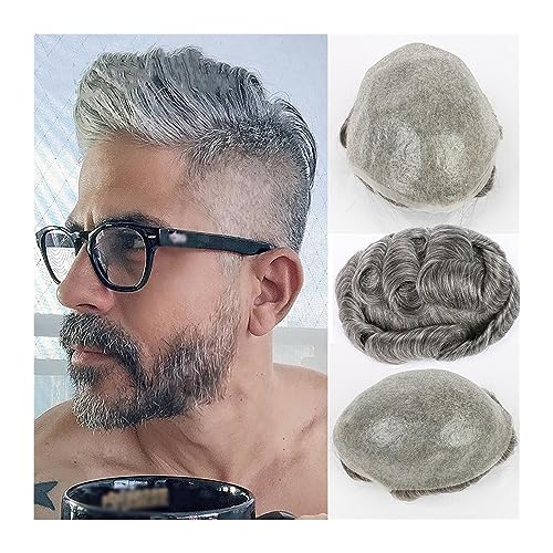 Kahlheitsabdeckung für Männer Perücke Herren Toupet Indisches Menschenhaar Perücke Weiche Dünne Haut V-Schleife PU-Basis Männliche Haarprothese Welle Haarteile System Einheiten #1B65 (Off Black mit von VEXDOSLE