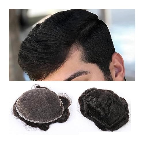 Kahlheitsabdeckung für Männer Perücke Herrendupet Dunkelbraune Haarteile Prothese aus echtem Menschenhaar 8x10" Voll feine Schweizer Spitze Herrenuhr Weiches atmungsaktives Haarersatzsystem Tägliche von VEXDOSLE