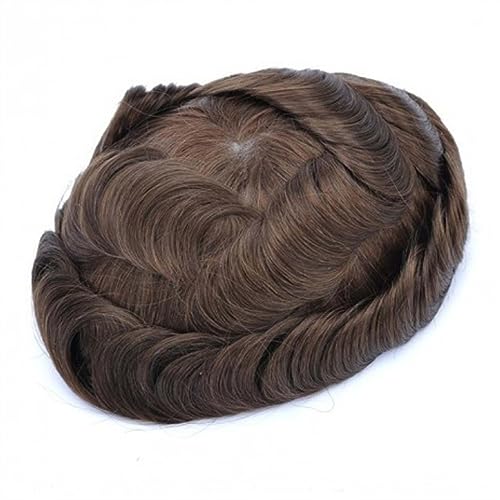 Kahlheitsabdeckung für Männer Perücke Toupet for Herren Haarteil Durable 0.1-0.12mm Injection PU Skin Man Wig 30mm Golf Indian Human Hair Replacement System Männliche Haarprothese Tägliche Reise von VEXDOSLE