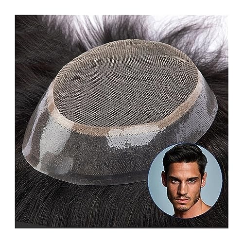 Kahlheitsabdeckung für männer perücke French Lace Base Echthaar Mens Toupetje Haarteil 1" Poly Skin Around Hair System Natürliche haaransatz Durable Gerade Perücke Haar Toupet for männer Tägliche von VEXDOSLE